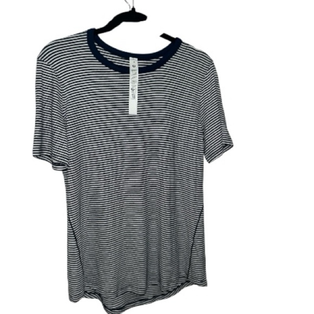 Lululemon Striped Short Sleeve Top Size 14 Navy White Modal